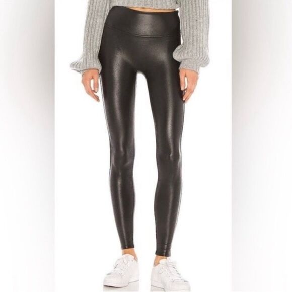 SPANX black faux leather leggings women's size medium - Picture 2 of 10